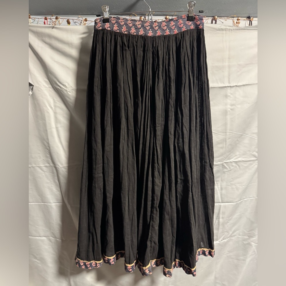 Vintage Handmade Elegant Black Maxi Skirt with Real Garnet Beads
